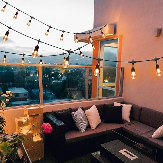 Auroraworld 48FT RGB Outdoor String Lights, Dimmable Color Changing Waterproof LED Patio Lights with Remote & E26 Shatterproof Edison Bulbs for Bistro Backyard Garden Party Decor