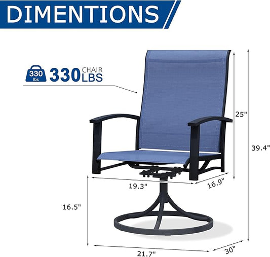 Patio Swivel Chairs Set of 6, Outdoor Swivel Chairs with Armrest, High Back Patio Chair with Metal Frame, All-Weather Outdoor Dining Chair for Deck, Porch and Lawn, Blue