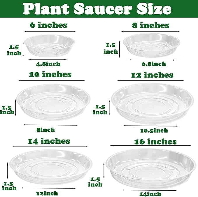 20 Packs 8 Inches Clear Plant Saucers for Indoor Outdoor Use Heavy Duty Plastic Plant Trays for Planter Bulk Flower Pot Drip Trays to Catch Water, 4 to 20 Inch, Round Transparent