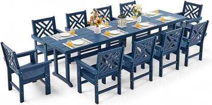 12 Piece HDPE Outdoor Dining Set for 10, Patio HDPE Furniture Set with 2 Table and Umbrella Hole, Outdoor Table and Chairs for Garden, Poolside, Backyard, Deck