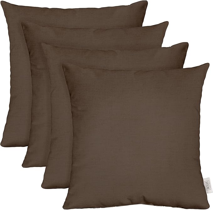 RSH DECOR: Sunbrella Square Throw Pillows Set of 4 | 24" x 24" | Water and Fade-Resistant Performance Fabric | Outdoor Pillow Covers with Down-Alternative Inserts | Made in USA (Canvas Java Brown)