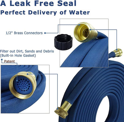Garden Flat Soaker Hose 1/2 in x 50ft,More Water Leakage, Heavy Duty Metal Hose Connector Ends, Perfect Delivery of Water,Garden Flower Bed and Vegetable Patch,Landscaping, Savings 80% Water