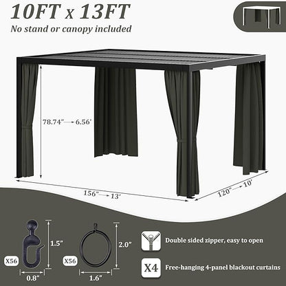 Gazebo Universal Replacement Privacy Curtain,10'×13' Gazebo Outdoor Waterproof Curtains, 4-Panels Sidewall Curtains with Double Zipper for Patio Canopy, Garden and Backyard (Curtain Only)