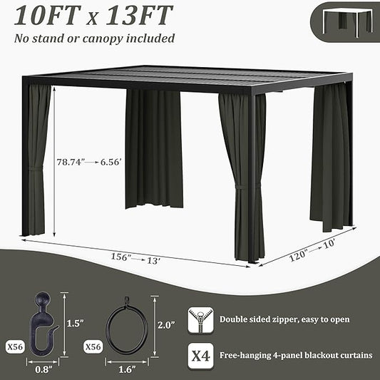 Gazebo Universal Replacement Privacy Curtain,10'×13' Gazebo Outdoor Waterproof Curtains, 4-Panels Sidewall Curtains with Double Zipper for Patio Canopy, Garden and Backyard (Curtain Only)