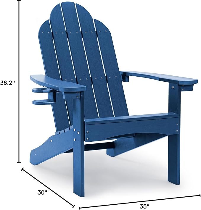 LUE BONA HDPS Adirondack Chairs Set of 8, Fire Pit Outdoor Chair Weather Resistant with Cup Holder, Modern Plastic Chair Plastic for Patio, Deck, Proch, 350LBS, Navy Blue