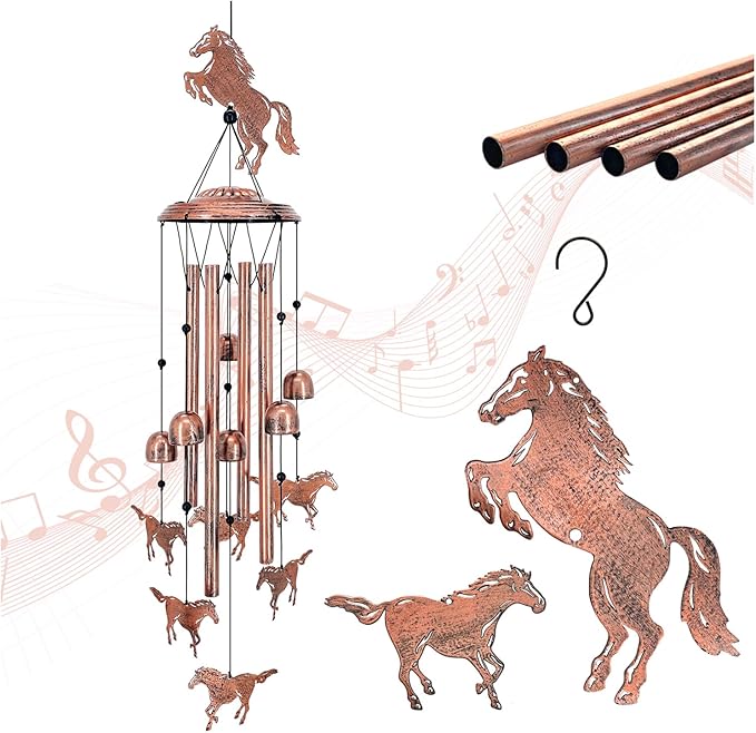 Horse Wind Chimes Outdoor Horse Gifts for Women/Men/Mom/Grandma/Wife/Friends Birthday Gifts Memorial Gift Metal WindChimes for Outside/Indoors, Home, Lawn, Porch, Patio, Garden Decor, Yard Decorations
