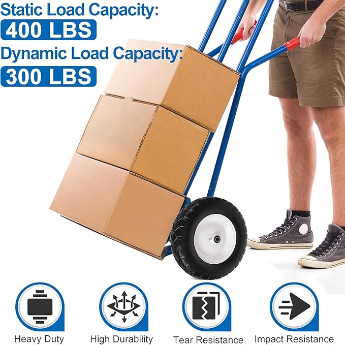 4.80/4.00-8" Flat Free Wheelbarrow Tire and Wheels, 16" Universal Fit Solid Tire with 5/8" or 3/4" Bearing, 3"-7" Hub, Adapter Kit Hand Truck Wheel Replacement for Garden Trailer, Wagons, 1 PCS