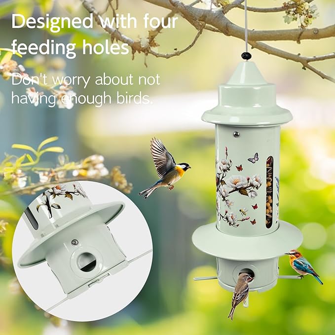 Squirrel Proof Bird Feeders, Long Lasting Bird Feeder for Outdoors, Reliable and Rust Resistant Metal Station for Prevents Squirrels from Stealing Food,5LB Large Capacity,Green