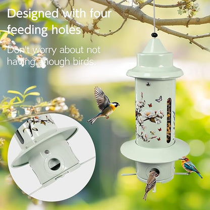 Squirrel Proof Bird Feeders, Long Lasting Bird Feeder for Outdoors, Reliable and Rust Resistant Metal Station for Prevents Squirrels from Stealing Food,5LB Large Capacity,Green