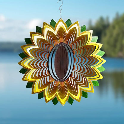 Wind Spinner Yard Art Garden Decor 3D Stainless Steel Metal Sculptures Sunflower Kinetic Hanging Whirligigs Decorations Backyard Outside Indoor Outdoor Patio Ornaments Clearance Sun Catcher Windmill