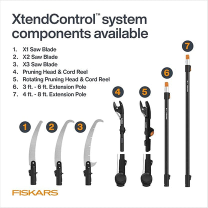 Fiskars XtendControl Extendable Tree Pruner (14 ft), Adjustable Branch Trimmer with 15" X2 Hook Bill Saw, 3-6 ft & 4-8 ft Extension Poles, and Secure Locking System for Precision Cutting