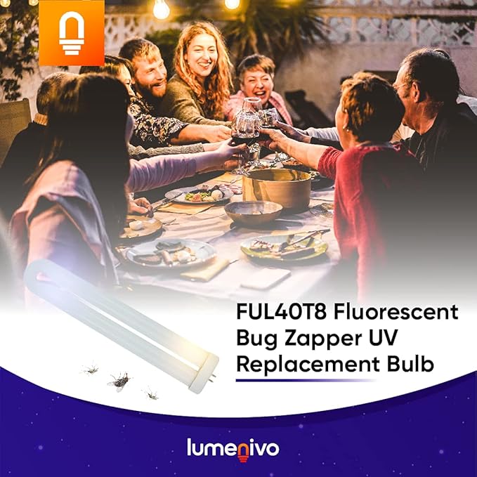 lumenivo FUL40T8 Fluorescent Black Light Bug Zapper Ultraviolet Replacement Bulb 40 Watt, G10Q-4 Square 4 Pin Base, T8 U Shape Bug Zapper Bulb Replacement - 1 Pack