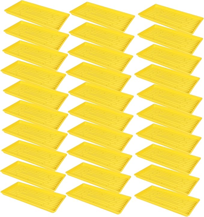 SUNPACK 10" x 20" Heavy Duty Shallow Plastic Seed Starting Tray, Yellow, 1" (Pack of 30) - No Drainage Holes, Perfect for Greenhouses or Indoor Gardening