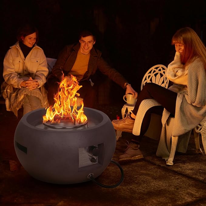 Afterglow TerraFab 22" Round 40,000 Btu Propane Fire Pit for Outdoor Patio Garden Backyard Decking Décor, Weather Resistant Cover and Lava Rocks Included, CSA Certificated, Dark Grey
