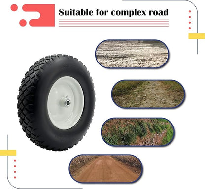 2-Pack 4.80-8 Wheelbarrow Tire and wheel with 3"-6''Centered Hub, 3/4" or 5/8''or 1/2'' Bearings, 16‘’ Tire Assembly for Hand Truck,Garden Cart (4.80/4.00-8 Flat Free,3"Center Hub,Knobby Tread)