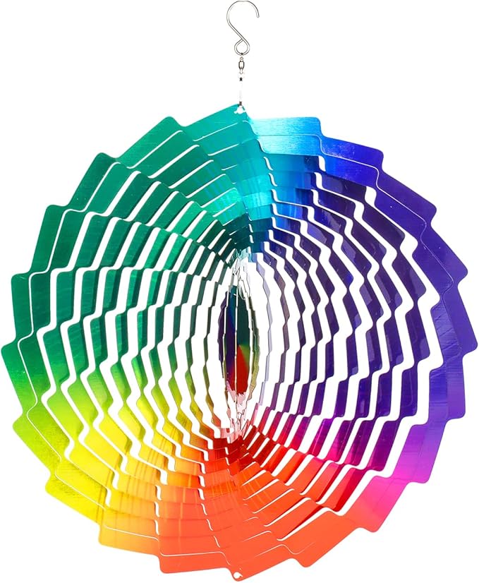 Wind Spinners Rainbow Hanging Metal Wind Sculpture Art Garden Decor, 12 inch 3D Stainless Steel Wind Spinner Decoration for Outdoor Patio Lawn and Yard