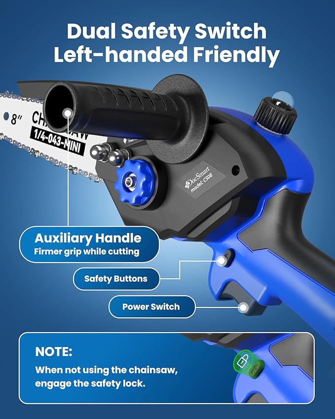 Mini Chainsaw Cordless, 8 inch & 6 inch Electric Chain Saw with 2 Pack Rechargeable Batteries, Battery Powered Handheld Saw Gardening Tools for Trees Branches Trimming Wood Cutting