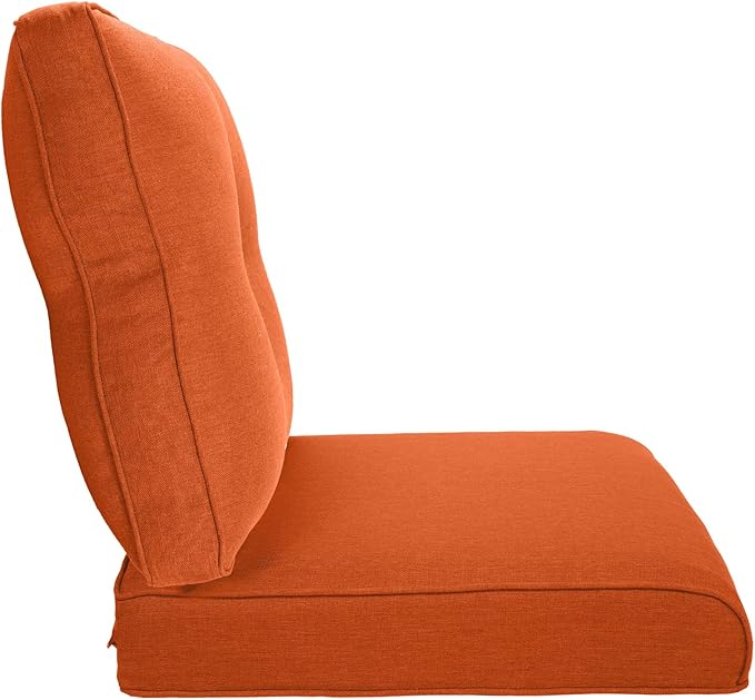 Pop 22x25/22x24 Outdoor Chair Cushions Set of 4 - Heavy Duty High Back Replacement Zippered Cushion for Patio Furniture Dining Gliding Rocking Chairs Loveseat L-Shape Sofa - Orange/Button