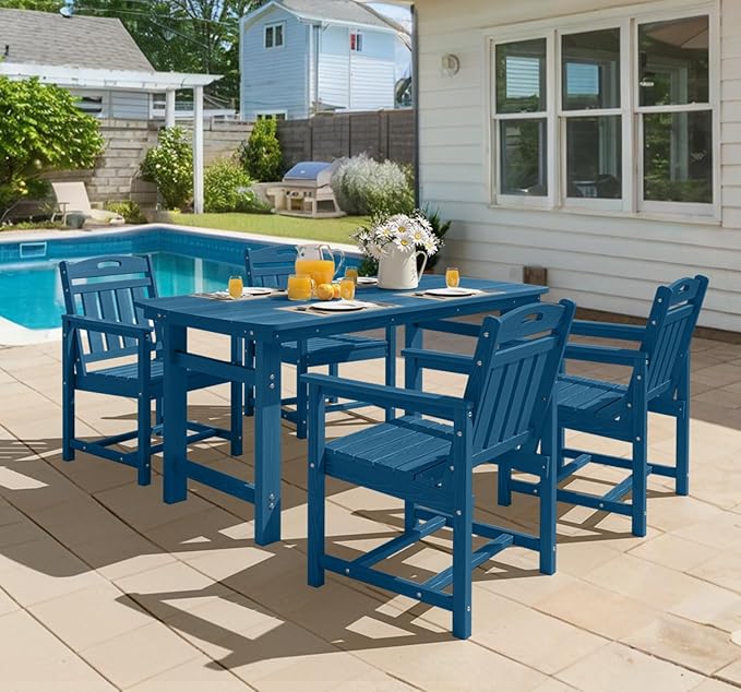 Ciokea Outdoor Patio Dining Chair Set of 2, HDPE Porch Chairs for Dining Table, All-Weather Durable Outdoor Furniture for Backyard, Garden, Lawn & Poolside, Navy Blue