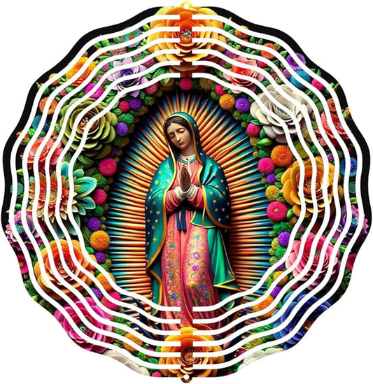 Virgin Mary Wind Spinner, Metal Wind Spinners Outdoor/Indoor,Virgin Mary Hanging Garden Decor for Outside, Stainless Wind Spinners for Yard and Garden 10 inch 3D (25.76X25 CM)