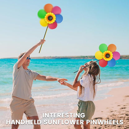 6PCS Sunflower Wind Spinners with Stakes 14" W x 29" H Wind Spinners Lawn Pinwheel Rainbow Windmill Outdoor Pinwheels for Yard Decoration（Rainbowcolors）