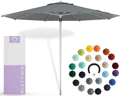 Midtown Umbrellas Push Pop Sunbrella Umbrella 8 Feet Outdoor Umbrella in Cast Slate Acrylic Fabric - Patio, Backyard, Garden, Picnic Table & Pool - Black Pole
