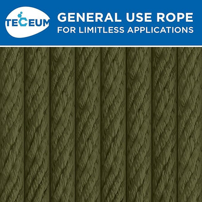 TECEUM Cotton Rope 3/16” (5 mm) – 100 FT – Strong All-Purpose Braided Rope – Natural Cotton – for Crafting, Сamping, Clothes Line, DIY, Indoor & Outdoor Use – Army Green