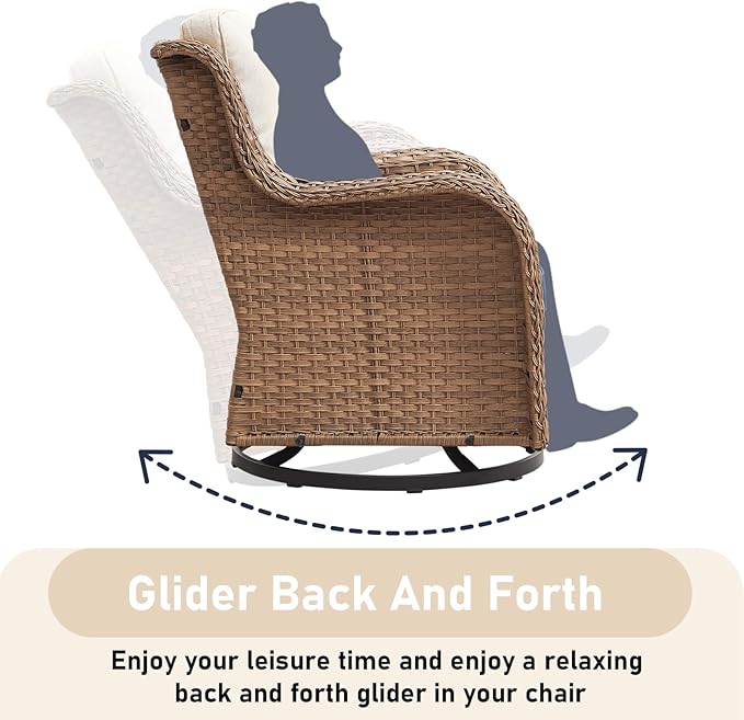 Wicker Outdoor Conversation Set-6 Pieces Outdoor Wicker High Back Couch with Swivel Rocker Chairs Patio Furniture for Deck Poolside Backyard-Yellow/Beige