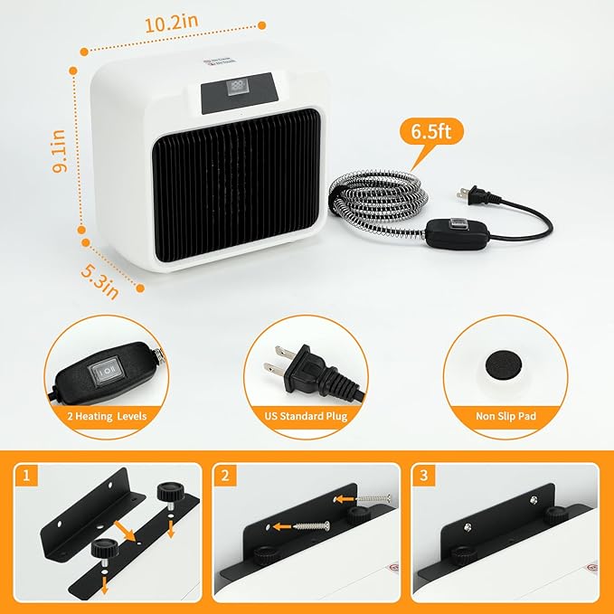 Rypet Large Dog House Heater with Thermostat, 300W/600W Safe Heater for Dog House Outdoor with 6 Ft Anti Chew Cord, Wall Mounted Dog Kennel Heated Electric Warmer for Most Dog Houses