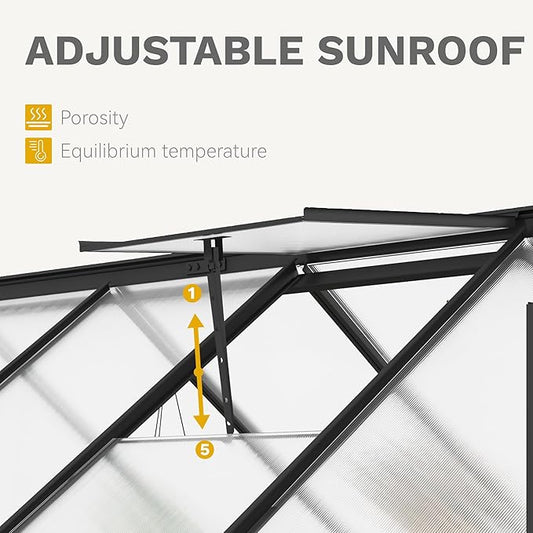 DWVO 6x10FT Polycarbonate Greenhouse Heavy Duty Green Houses Outdoor Aluminum Greenhouses with Sliding Doors Vent Window Walk-in Greenhouse Large Sun House for Garden Backyard, Black