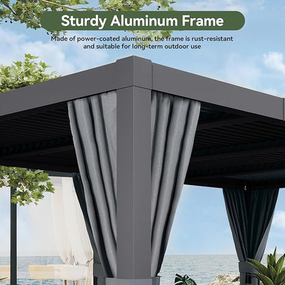 Aoxun Louvered Pergola 12' x 16' Outdoor Aluminum Pergola with Adjustable Top for Decks, Gardens and Backyards, Gray