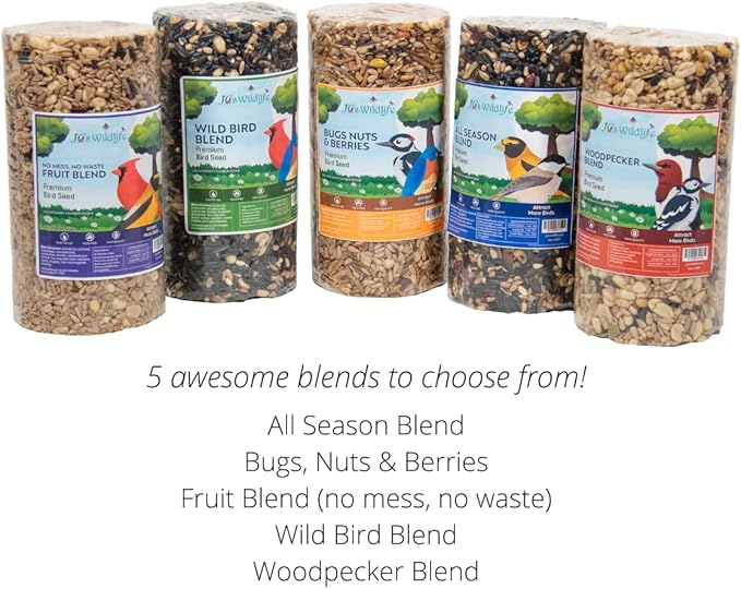 JCs Wildlife Wild Bird Blend Premium Bird Seed Small Cylinder with Hole, 1.5 lb (4 Cylinder)