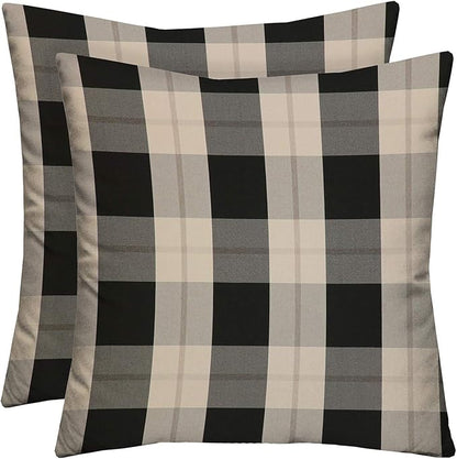RSH DECOR: Square Throw Pillows Set of 2 | 20” x 20” | All-Weather Spun Fabric | Water and Fade-Resistant | Outdoor Accent Pillows for Patio Furniture | Branson Pewter Plaid