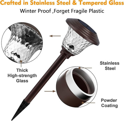 BEAU JARDIN 8 Pack Solar Pathway Lights Stainless Steel Outdoor Solar Powered Waterproof Glass High Lumen for Garden Landscape Path Yard Walkway Patio Driveway Outside White Color Changing Bronze