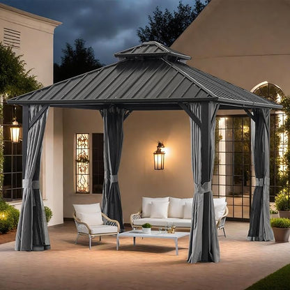 Endark 10x10FT Hardtop Gazebo with Double Roof, Aluminum Frame Outdoor Pavilion with Netting and Curtains for Patio, Backyard, Lawn