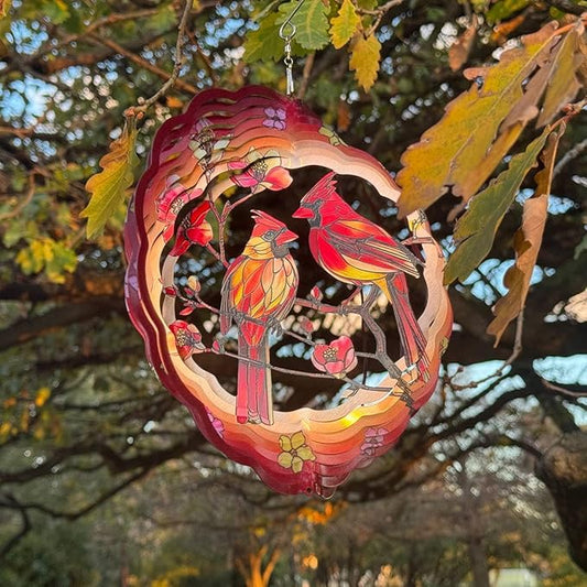 Cardinal Wind Spinner, 3D Hanging Stainless Steel Garden Spinner, Wind Spinner Hanging for Outdoor & Indoor Décor, Unique Gifts for Yard Garden Decoration or Patio Décor