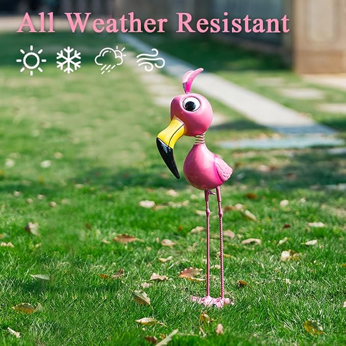 20'' Tall Flamingo Garden Statue, Whimsical Flamingo Metal Garden Decor, Pink Flamingos Bird Yard Art for Yard Porch Patio Decor