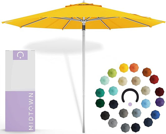Midtown Umbrellas Push Pop Sunbrella Umbrella 10 Feet Large Outdoor Umbrella With Yellow Acrylic Fabric - Deck Patio Umbrella, Backyard Umbrella, Garden Umbrella & Pool Umbrella - Black Pole