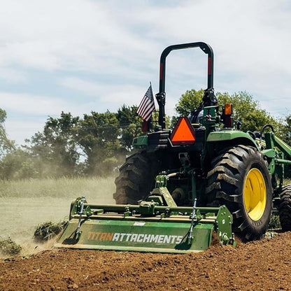 Titan Attachments 3 Point 60" Rotary Tiller Attachment, Fits Cat 1 Tractors, Green Finish, PTO Driven Cultivator with a 540 RPM Gearbox, Replaceable Tines, Aerates Ground Soil