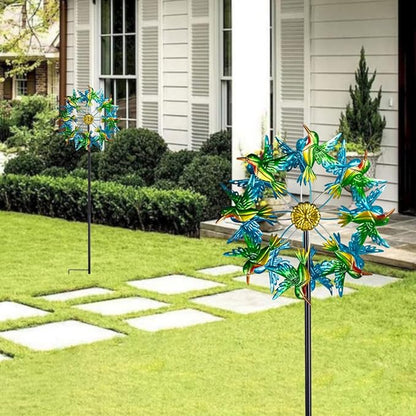 Viveta Wind Spinners for Yard and Garden, Hummingbird Wind Spinners with Metal Stake, 57.5" Double Wind Spinner Yard Art Decor for Patio Lawn Garden