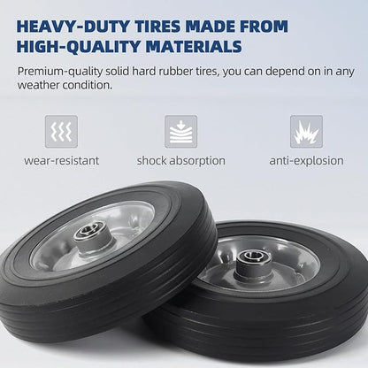 AR-PRO (2-Pack) 10" x 2.5" Flat Free Solid Rubber Replacement Tires - Flat-Free Tire and Wheel for Hand Trucks and Wheelbarrows with 5/8" Axles