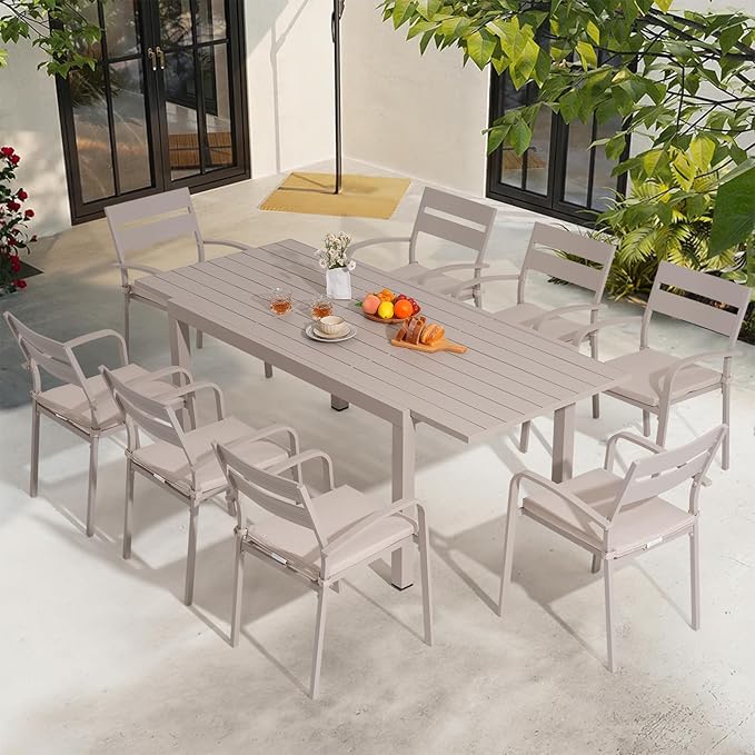Soleil Jardin Outdoor Aluminum 4-Piece Patio Dining Chairs with Cushions, Stackable Bistro Chairs for Balcony, Garden, Backyard, Flaxen Finish & Beige Cushion