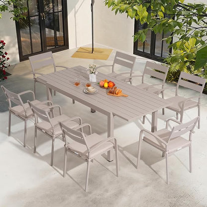 Soleil Jardin Outdoor Aluminum 4-Piece Patio Dining Chairs with Cushions, Stackable Bistro Chairs for Balcony, Garden, Backyard, Flaxen Finish & Beige Cushion
