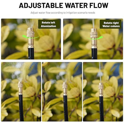 360° Adjustable Drip Irrigation System - 20FT Garden Watering System with 5 Nozzles, Garden Irrigation System, Greenhouse Accessories, Atomizing System for Yard, Lawn, Plants, 5/16 inch Hose