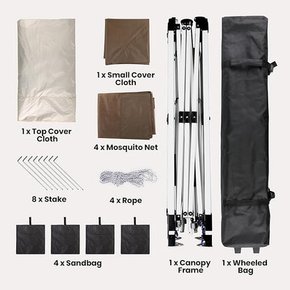 Bealife 13x13 Pop Up Gazebo Tent with Mosquito Netting, Outoor Canopy Tent with 4 Sandbags, 8 Stakes, 4 Ropes, Roller Bag, Pop Up Canopy for Lawn Backyard Garden Deck (Beige, 13x13)