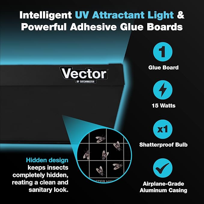 Catchmaster Vector Optima Light Trap, UV Light Fly Traps for Home, Gnat Traps for House Indoor, Shatterproof Bulbs, UV Lamp Insect Killer, Bug Catcher for Kitchen, Garage & Warehouse - Black