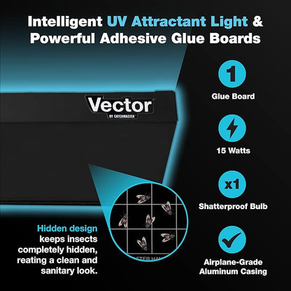 Catchmaster Vector Optima Light Trap, UV Light Fly Traps for Home, Gnat Traps for House Indoor, Shatterproof Bulbs, UV Lamp Insect Killer, Bug Catcher for Kitchen, Garage & Warehouse - Black