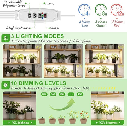 FOXGARDEN Grow Light, Bamboo Full Spectrum Plant Light Strip for Indoor Plants, 384 LED Bright Grow Lamp with Auto On/Off Timer 4/8/12H, 3 Switch Modes, 10 Dimmable Levels, 4 Strips with 1 Controller