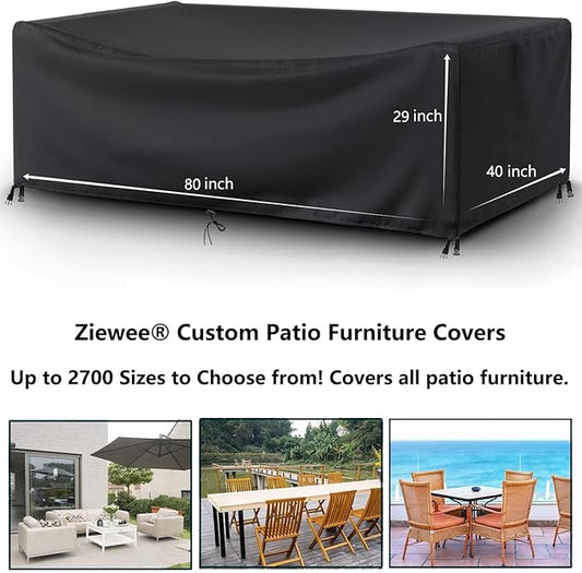 Patio Furniture Covers Outdoor Table Cover Waterproof Rectangular Patio Dining Table Cover Wind Dust Proof Anti-UV Garden Sectional Couch-Cover Table and Chair Set Covers 80"L x 40"W x 29"H Black