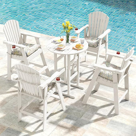 Sundale Outdoor Adirondack Round Bar Table, 39 Inch Height Patio Large Pub Table for 4, All Weather HDPE High Top Bistro Counter Tabl for Outside Deck Porch Balcony Poolside (White)